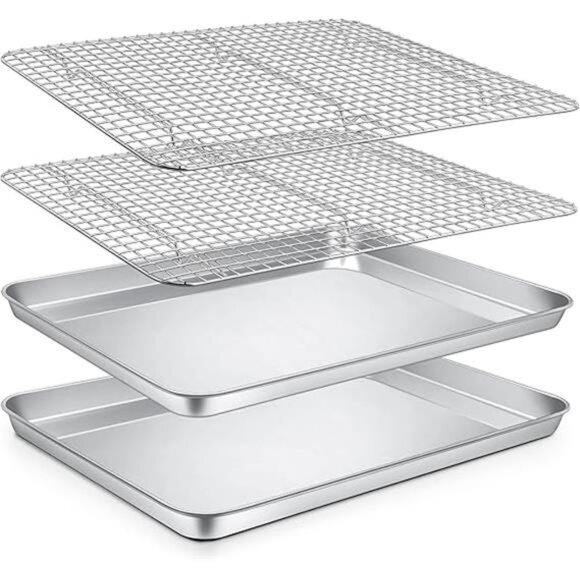 P&P CHEF Baking Sheets and Racks Set (2 Pans + 2 Racks), Stainless Steel Baking - Picture 8 of 8